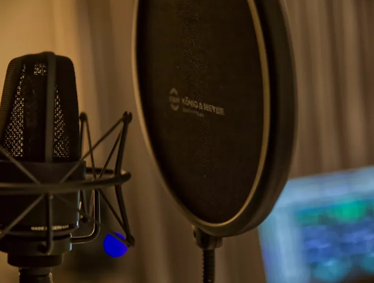 Mixing desk and microphones for live dialogue